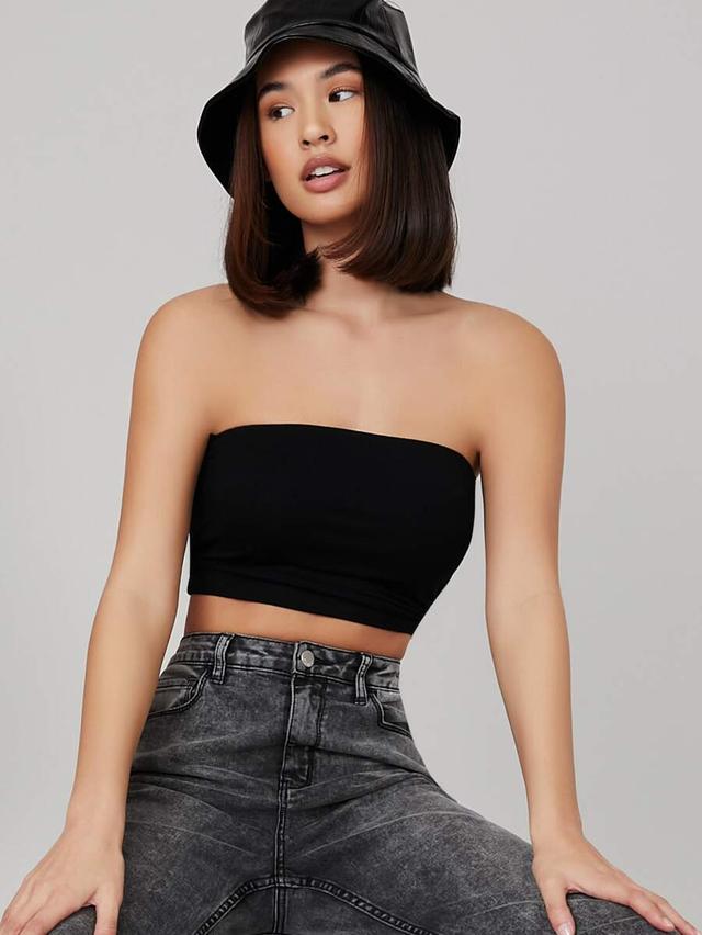 solid black cotton blend bandeau top