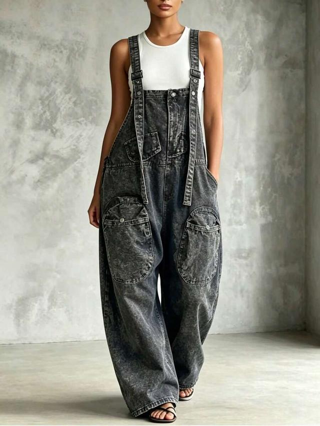 vintage wash denim cargo bib overalls
