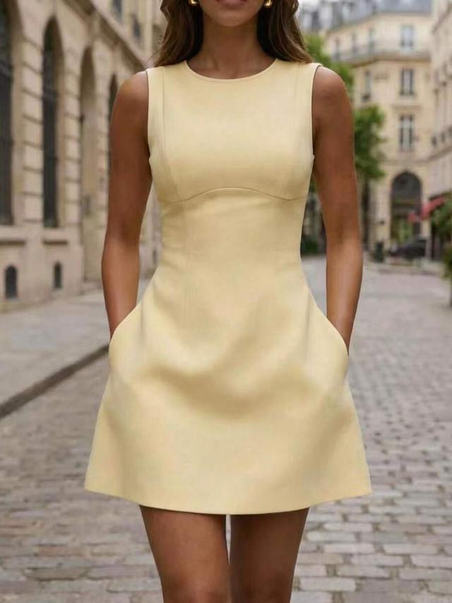 pale yellow structured sleeveless mini dress