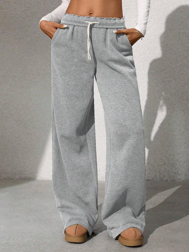 dark gray folded waistband drawstring wide leg sweatpants