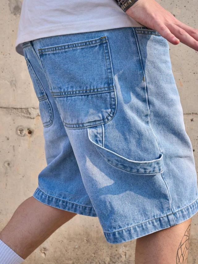 men's vintage light blue distressed denim jorts