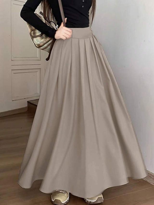flowy solid color pleated maxi skirt with pockets