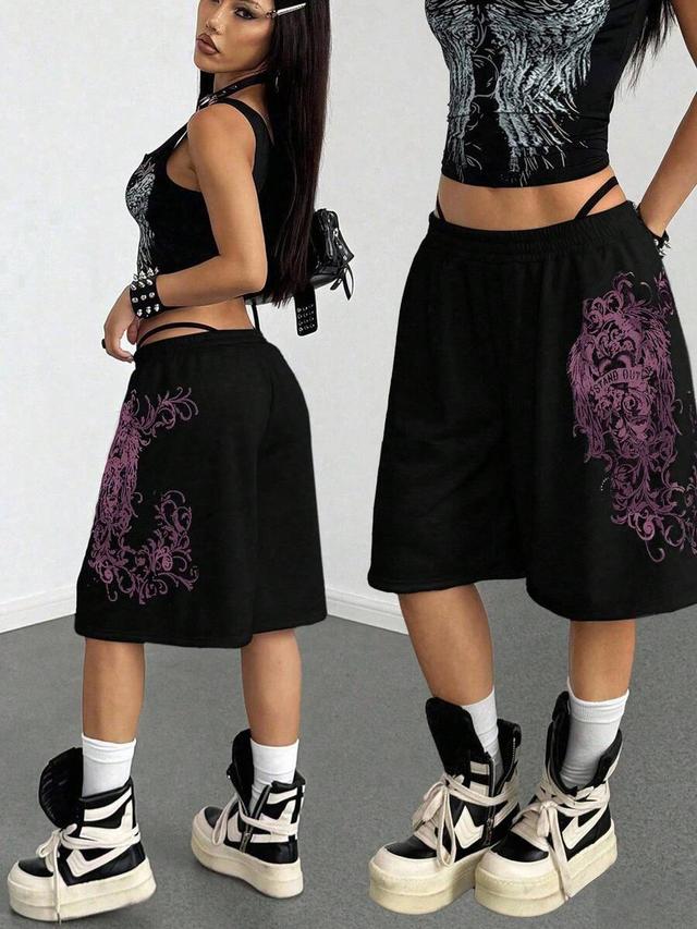 black floral print loose capri pants