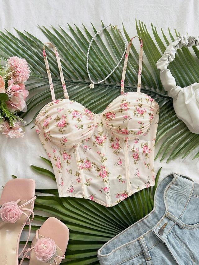 floral vintage style mesh corset camisole top