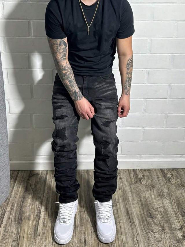 men's distressed black slim fit cargo jeans