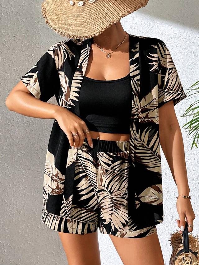 tropical print short sleeve shirt and matching shorts