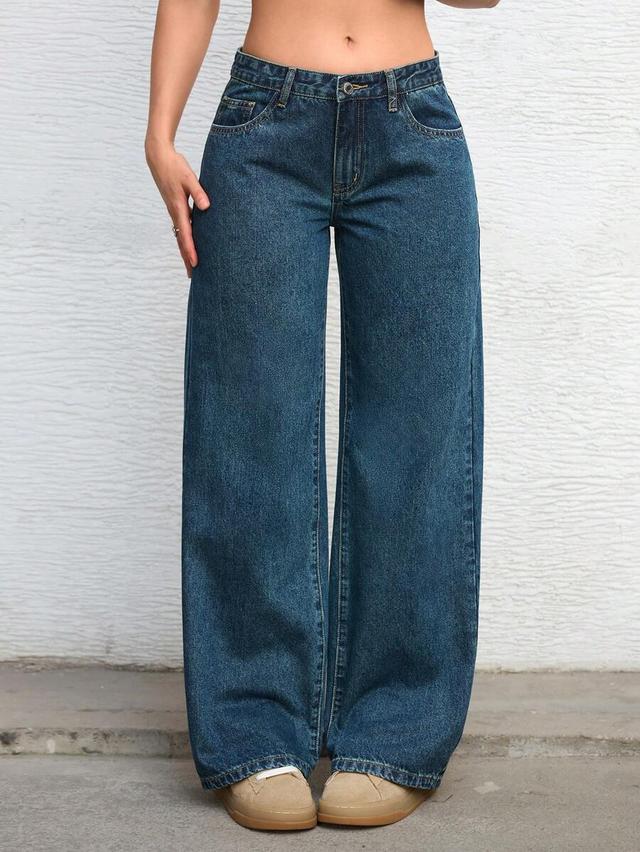 classic blue denim wide leg jeans