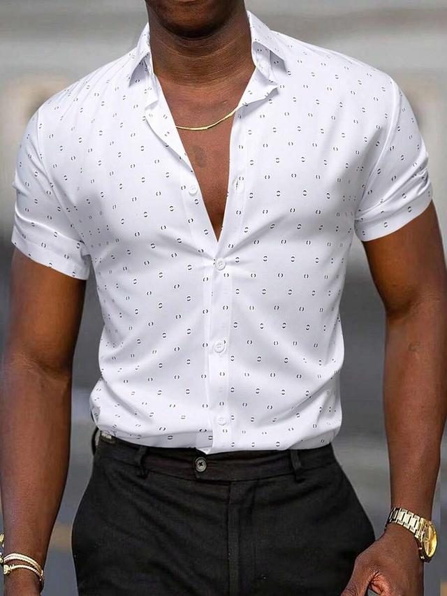 white short sleeve button up shirt with graphic print