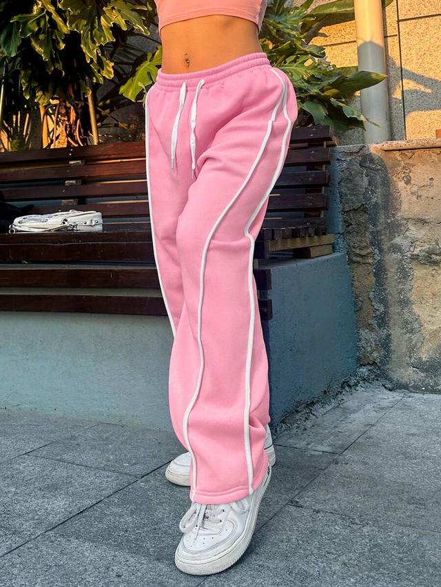 pink contrast trim drawstring waist sweatpants