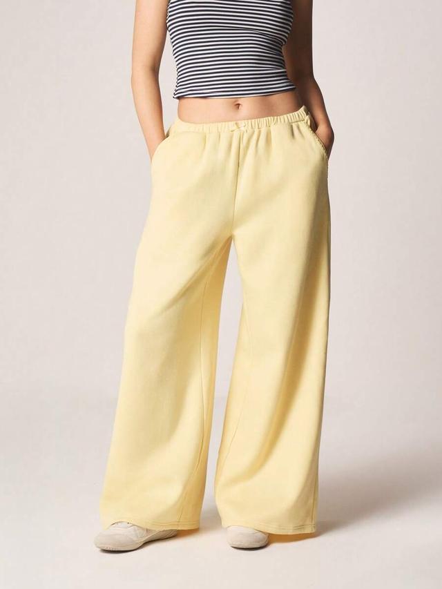 missguided yellow wide leg elastic waist drawstring sweatpants