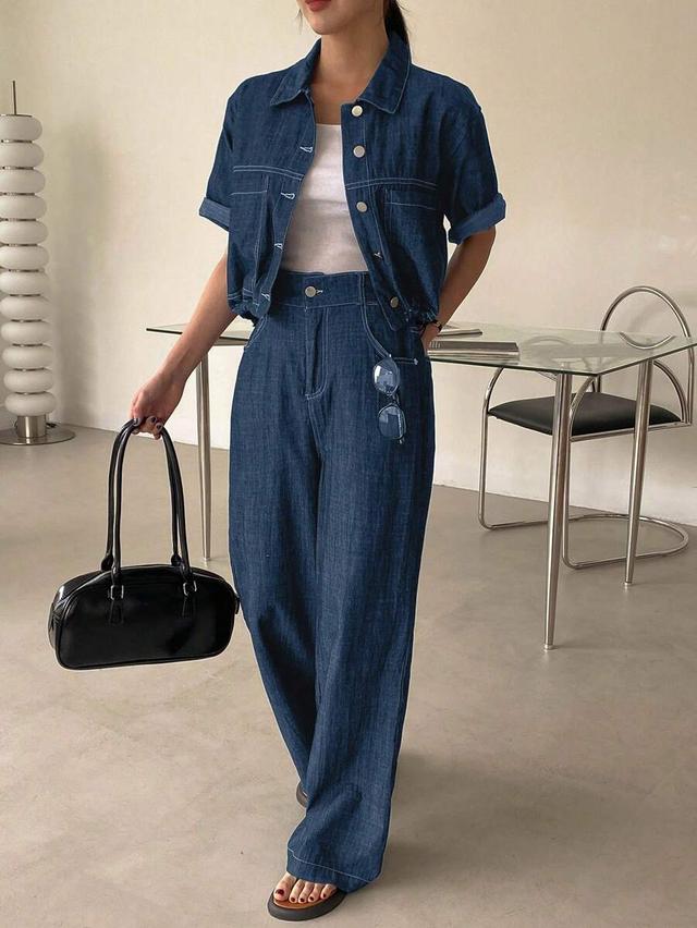 dazy short sleeve denim top and pants set