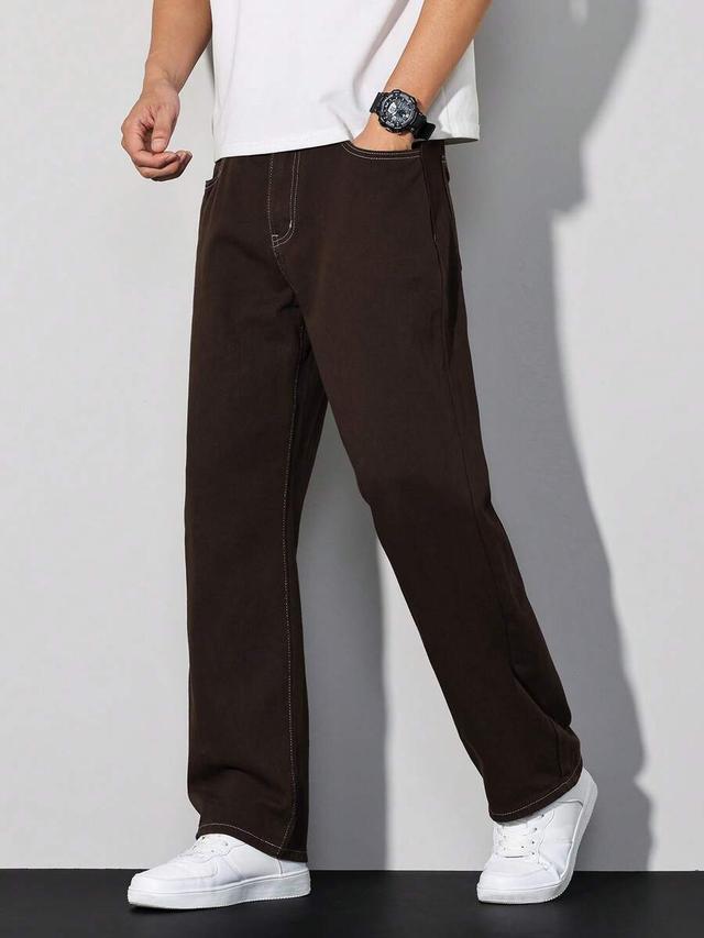 dark brown loose fit straight leg denim jeans