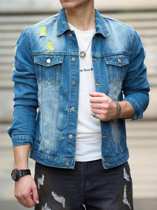 manfinity legnd men's casual long sleeve denim jacket