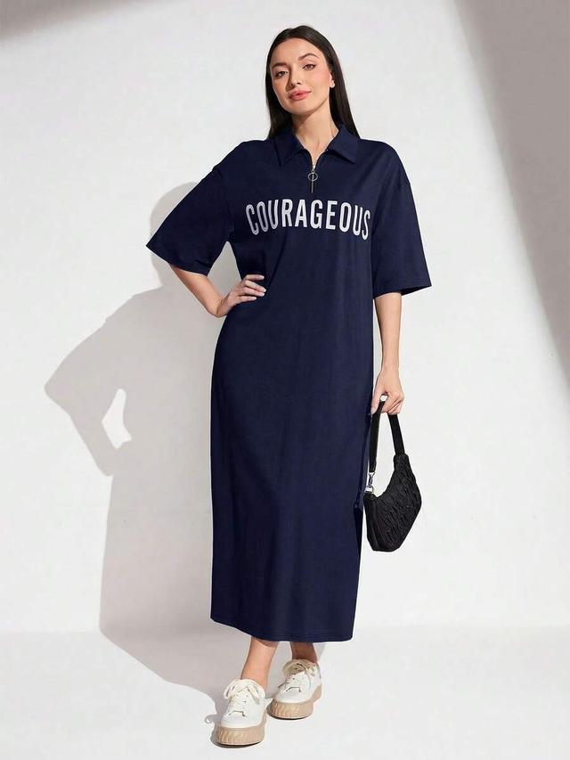 solavon women's navy printed minimalist casual short sleeve dress