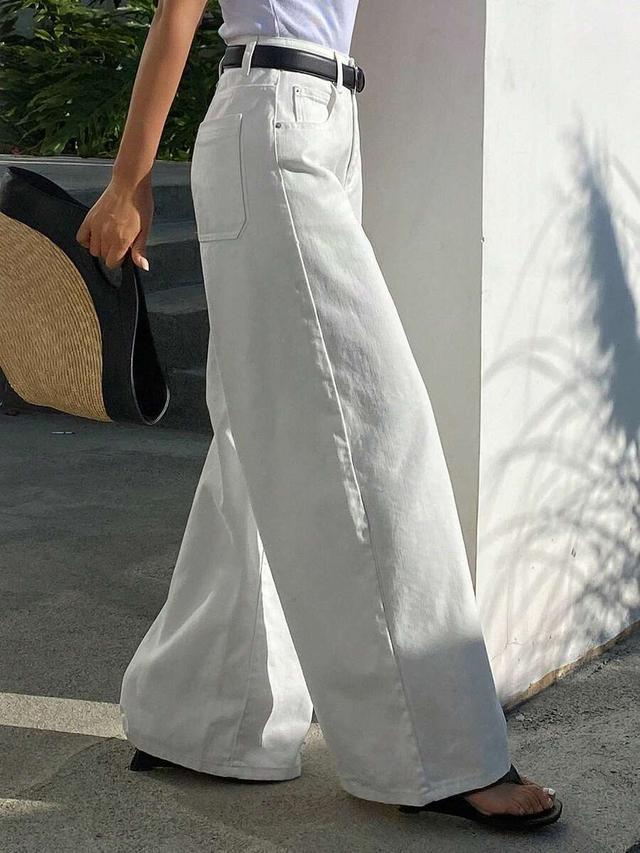 white casual wide-leg denim jeans