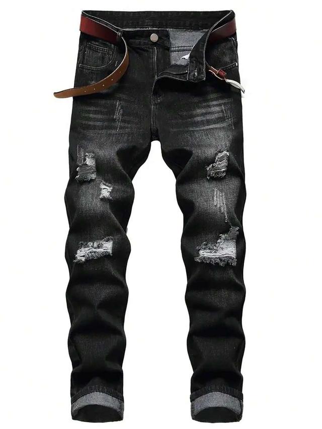 men's distressed black denim jeans with button fly