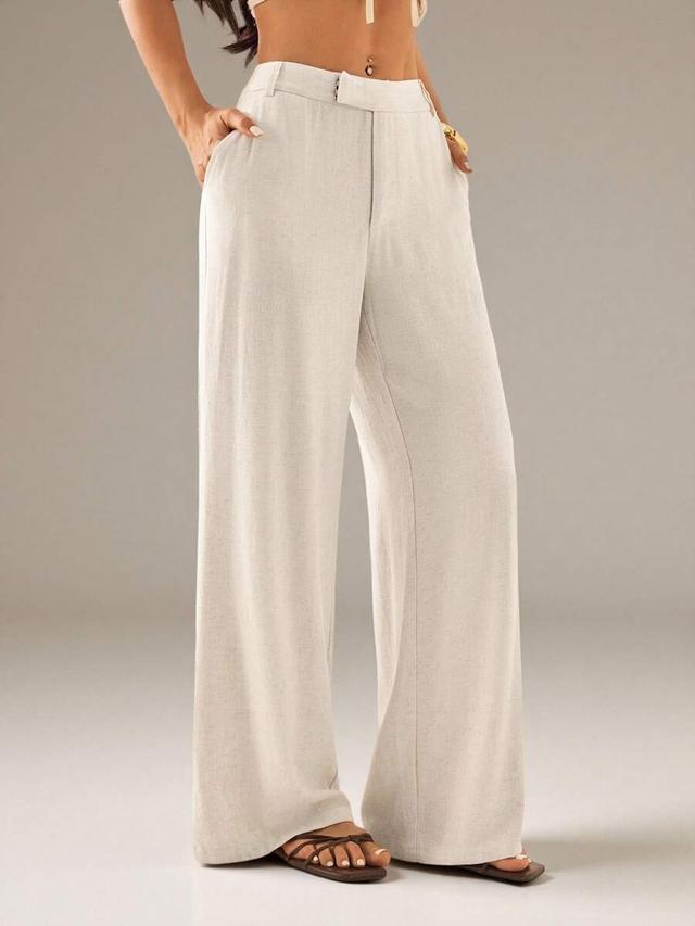 women plain pocket straight leg loose casual pants