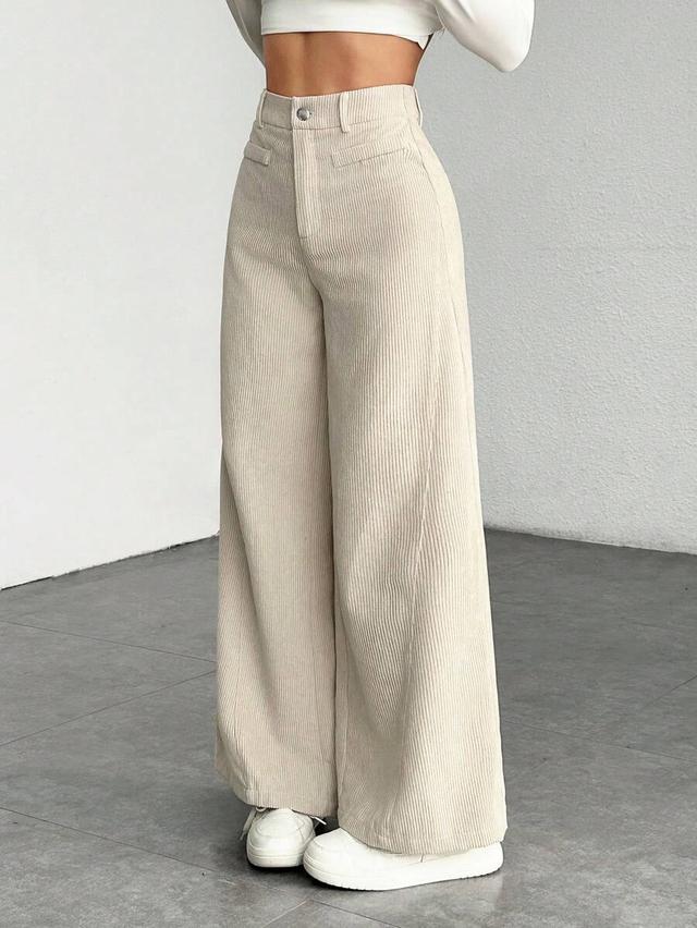 beige corduroy high-waisted wide leg trousers