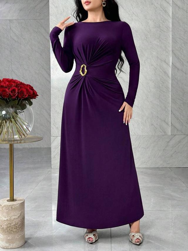 feyla waist ruched slimming decorative button elegant dress