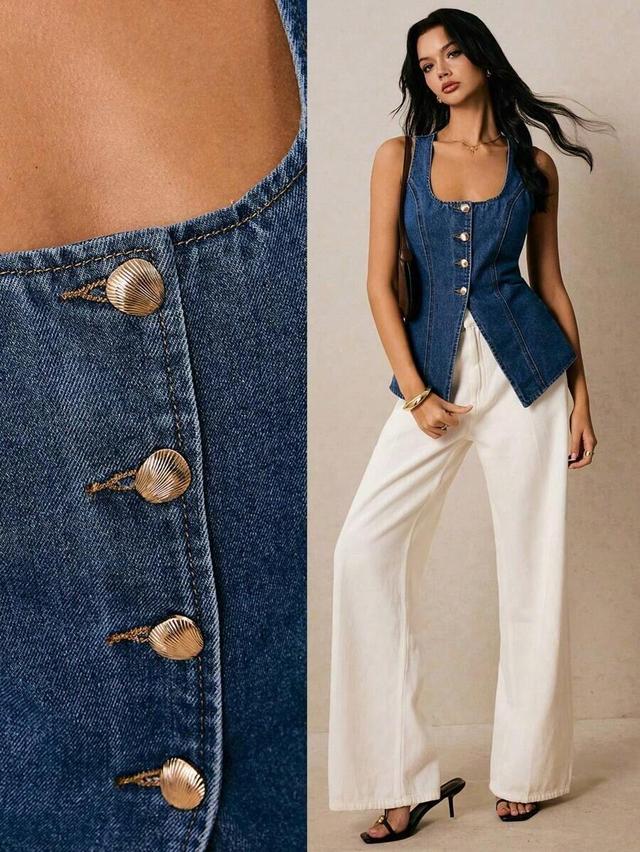 vintage sleeveless denim peplum top