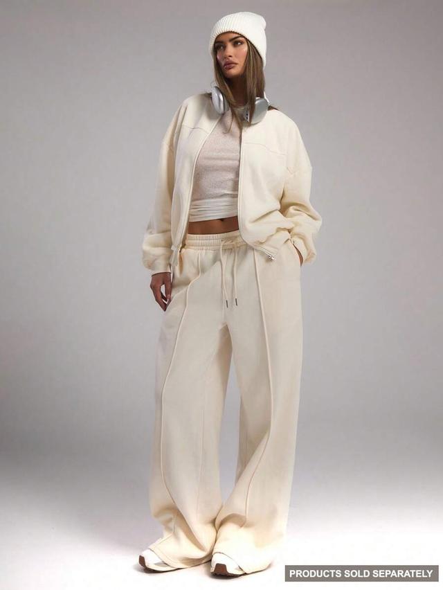 cream pin-tuck detail wide leg sweatpants