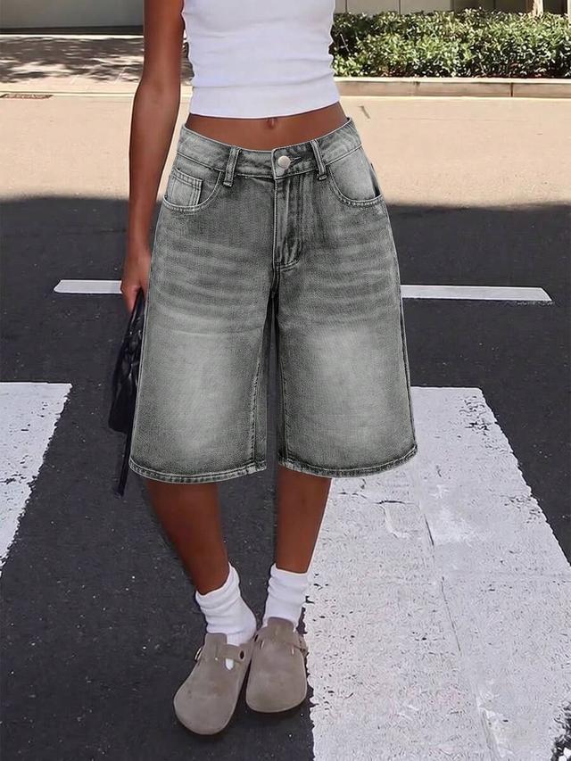 women's casual grey denim bermuda shorts