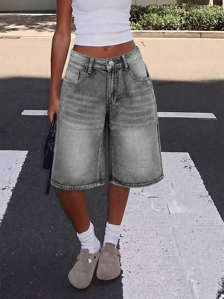 women's casual grey denim bermuda shorts