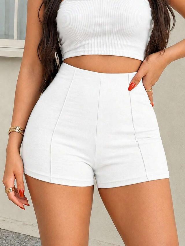 high waist solid white slim fit shorts