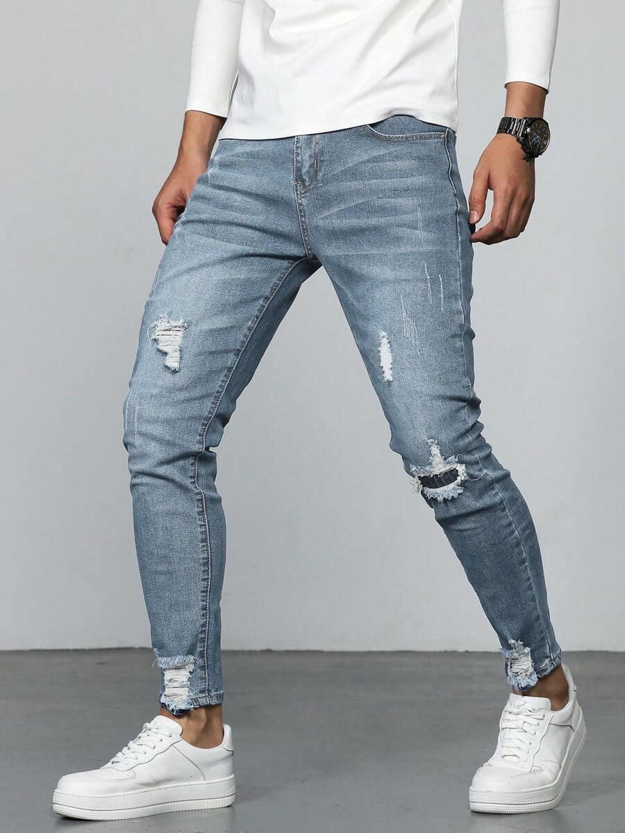 light wash distressed slim fit skinny jeans