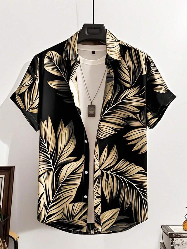 black and gold tropical palm print summer shirt
