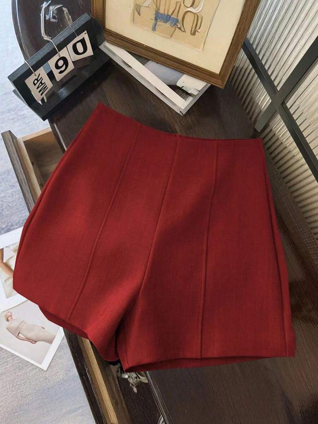 red minimalist dark red high waist tailored shorts