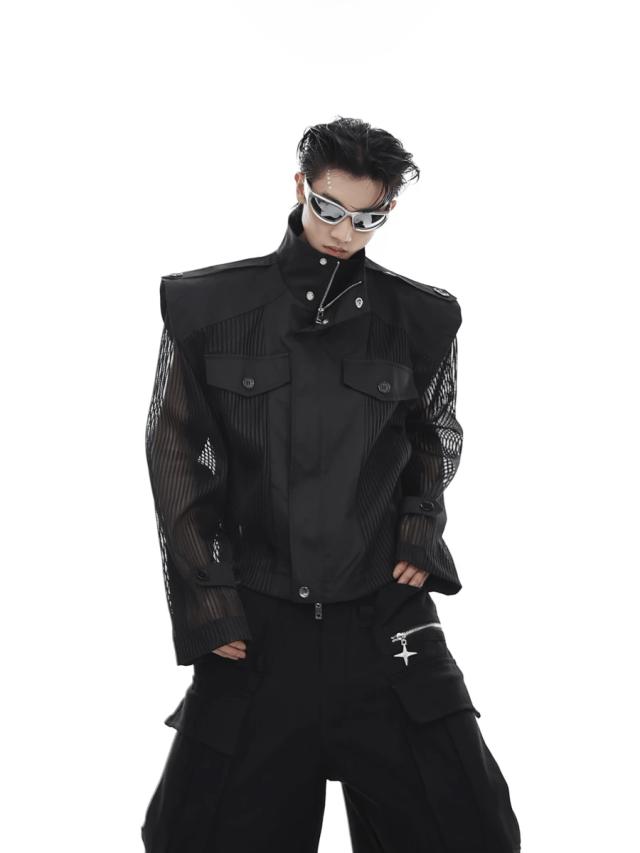 deconstructed mesh splicing avant-garde motorcycle jacket