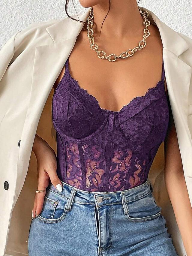 purple floral lace corset style bodysuit