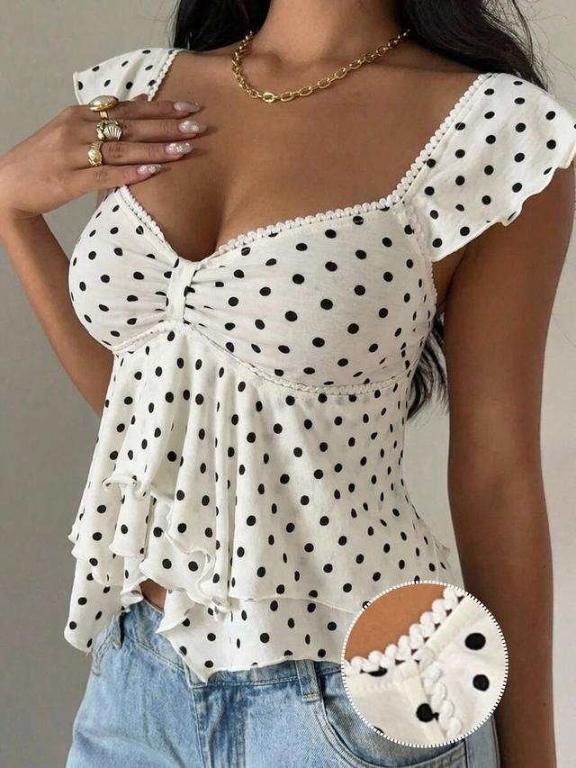 white and black polka dot sweetheart tank top