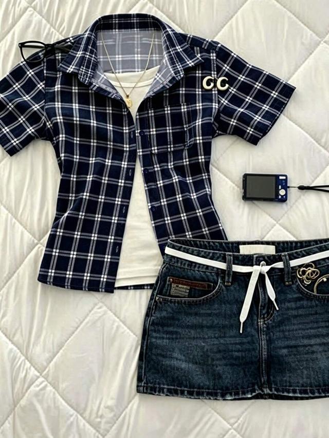 navy blue plaid short sleeve button down shirt