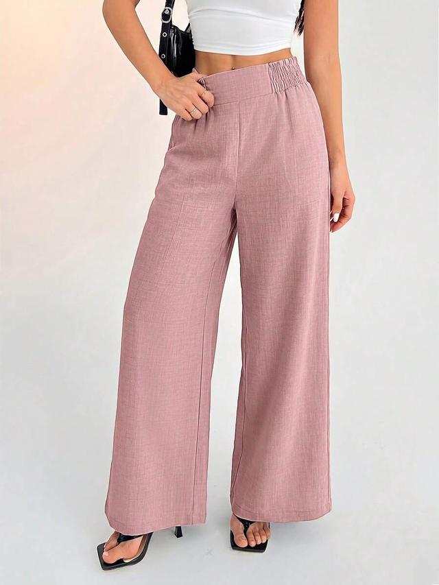 casual pink wide leg trousers with elastic waistband