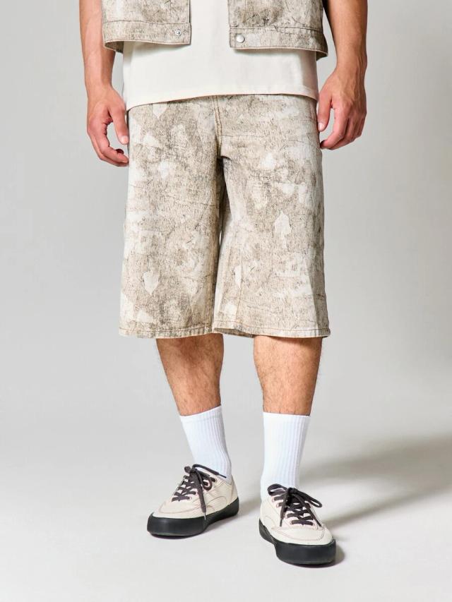 vintage washed printed denim bermuda jorts
