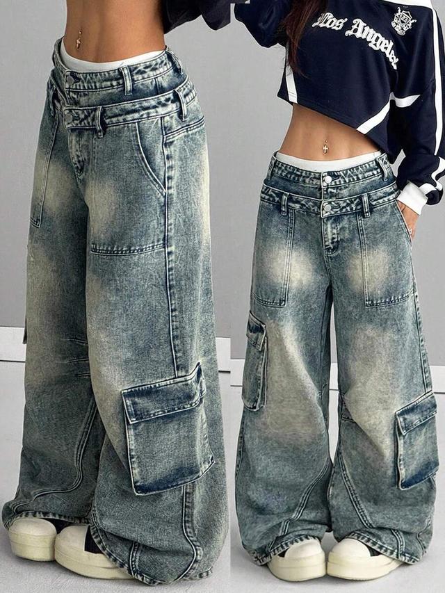women's cargo rapper washed grunge jeans