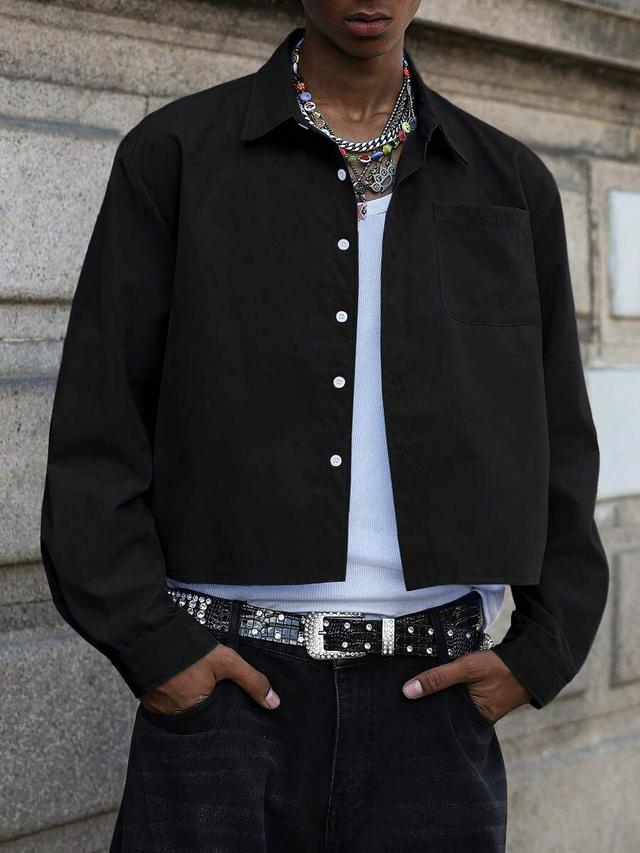 black cropped streetwear button-up shirt