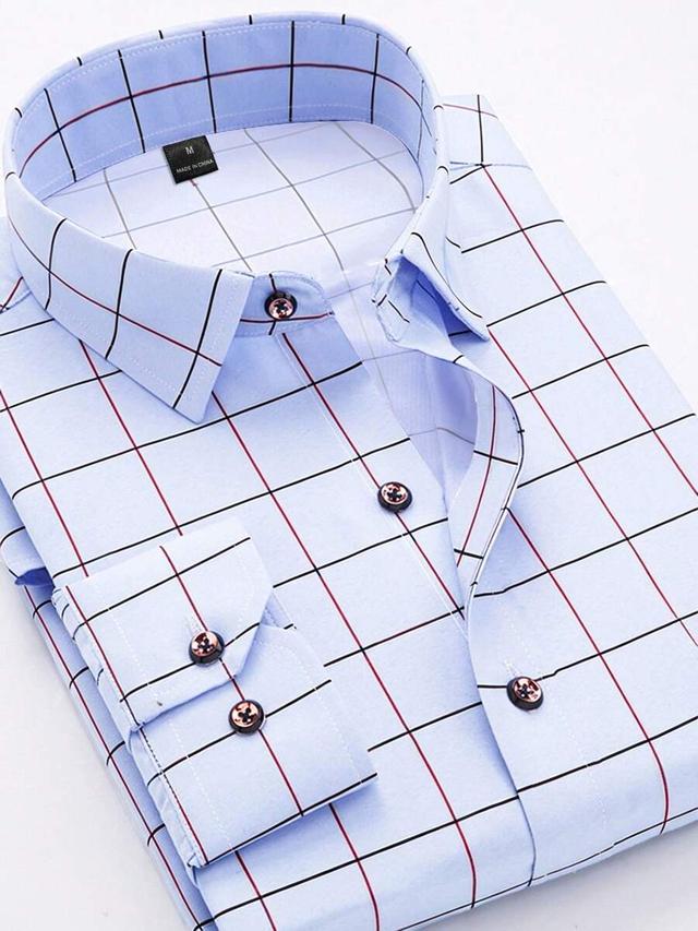 calvornis men's casual business blue plaid formal shirt