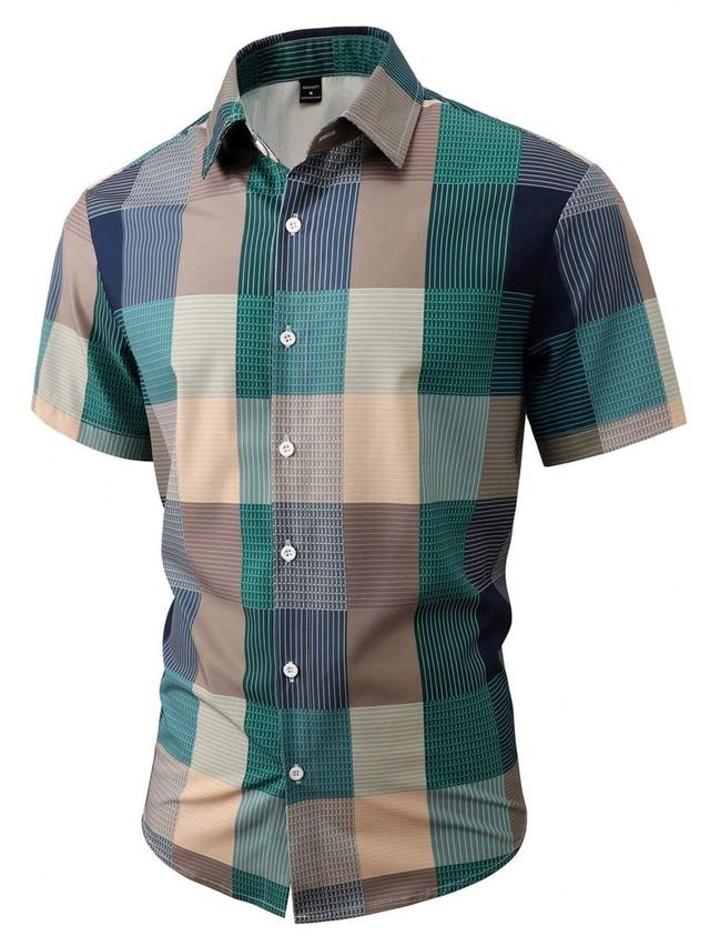 men's short sleeve plaid button up casual shirt