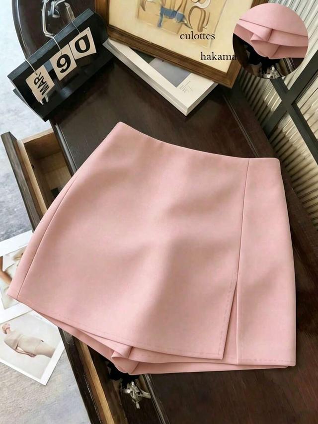 pink elegant pink high waist slit skort