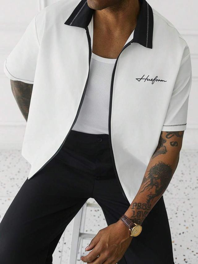 hueform men's letter print color-contrast zip shirt