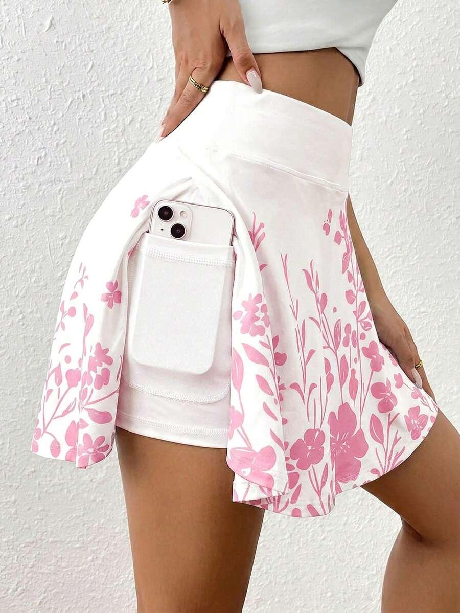 floral printed high waist athletic skort