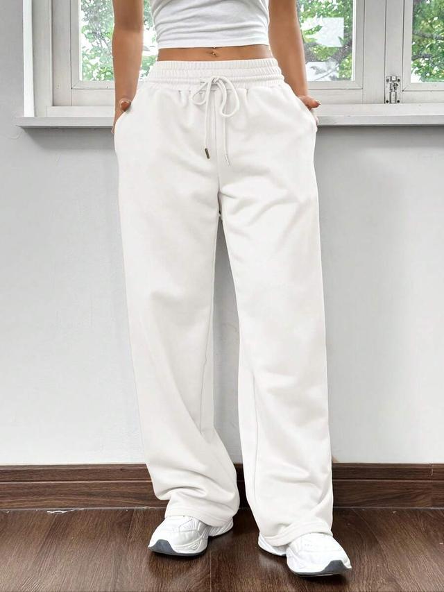 white drawstring wide-leg casual sweatpants
