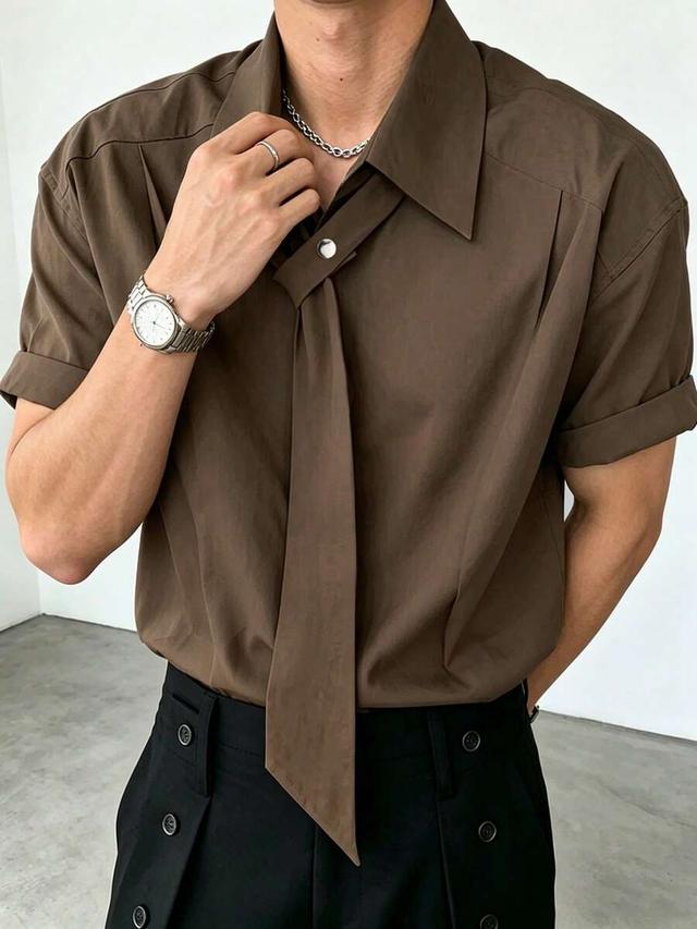 neovey men's brown minimalist short sleeve shirt