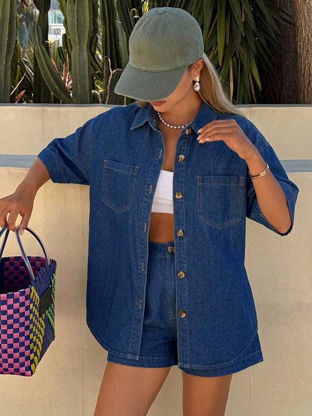 casual denim shirt and shorts co-ord set
