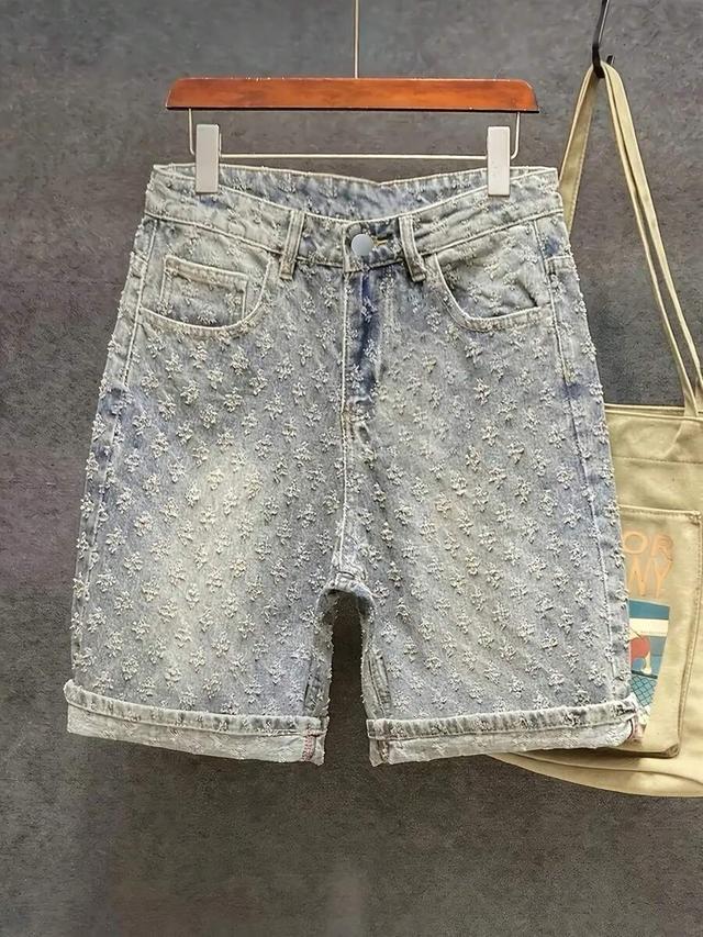 ripped washed denim shorts with cuffed hem