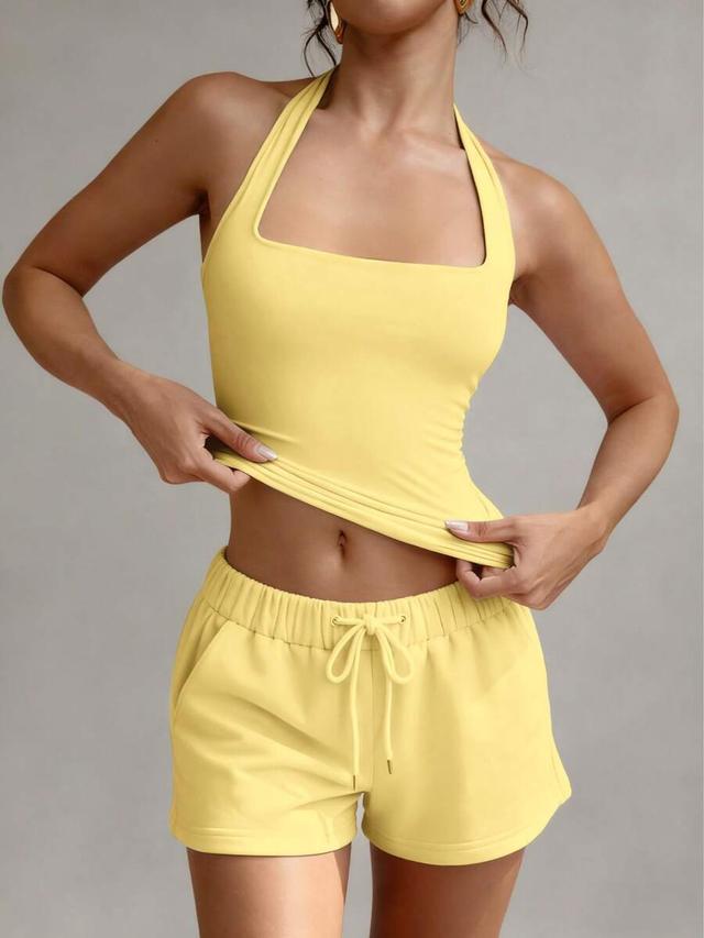 yellow square neck backless slim fit camisole