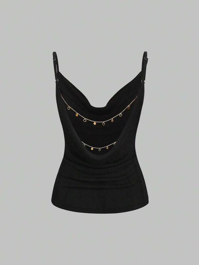 black backless scoop neck camisole with chain detail
